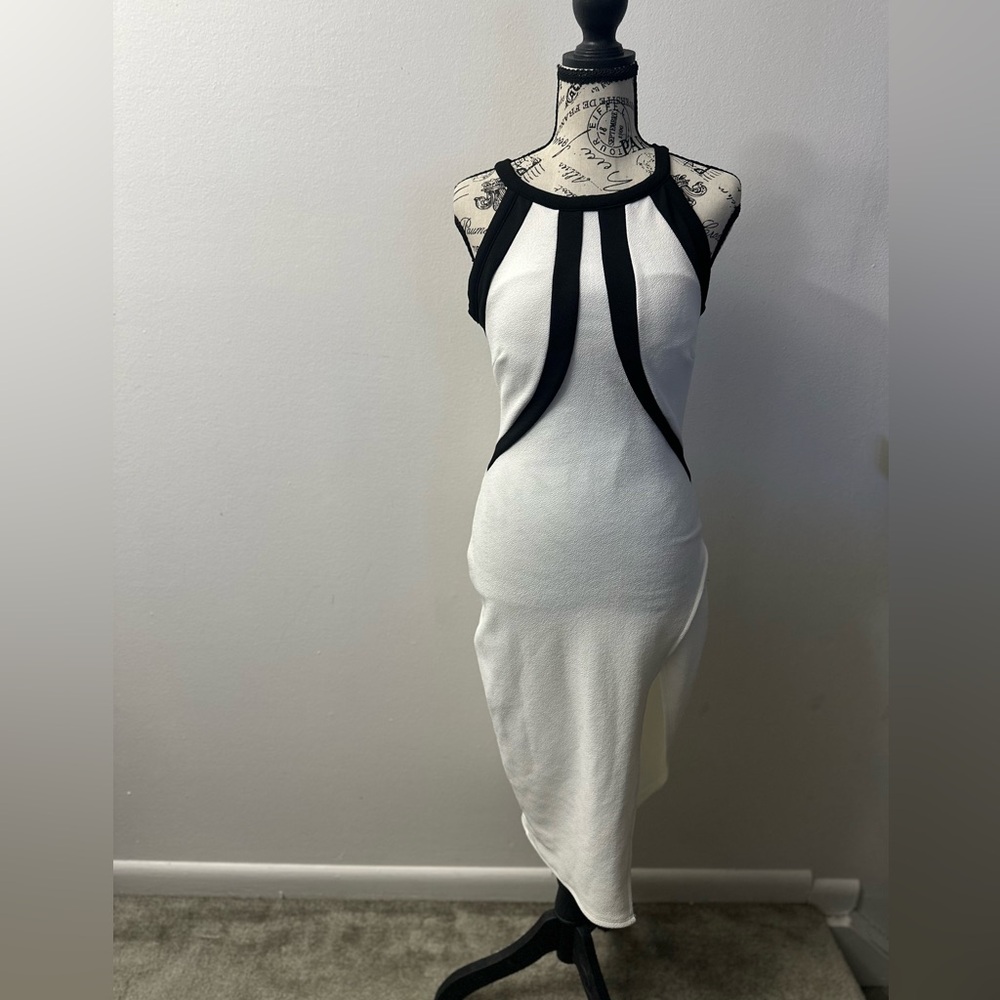 Black and White Asymmetrical Bodycon Dress